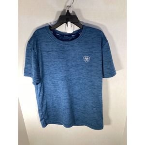 Ariat Tek Shirt Boys Medium Blue Short Sleeve American Flag On Back